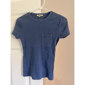 Madewell‎ Ribbed Pocket Tee Casual Everyday Top Blue XS